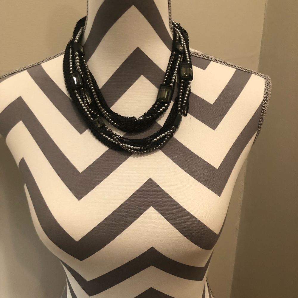 Multi strand black beaded necklace